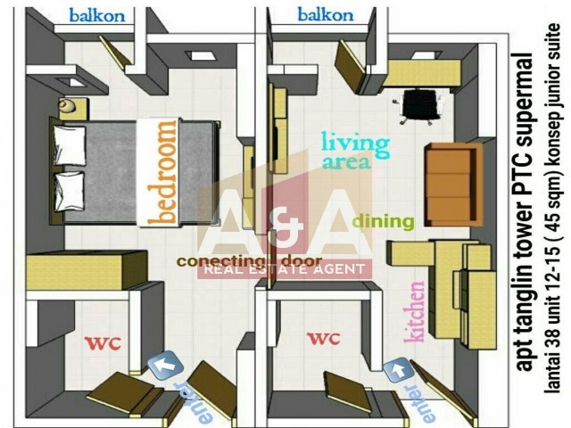 Apartemen 2 UNIT Tipe Studio di Pakuwon - Image 1