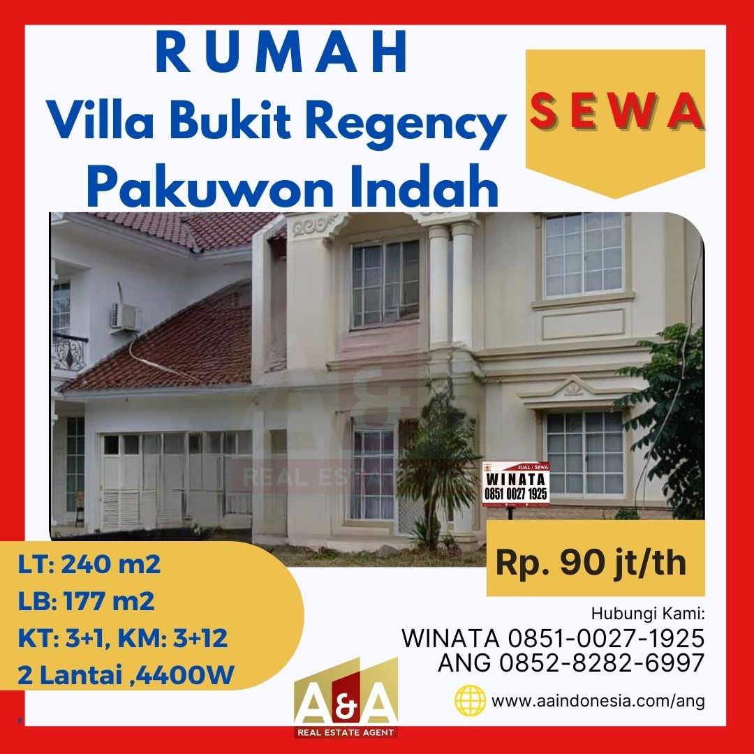 Dijual Rumah Murah 2 Lantai Siap Huni Lokasi Strategis di Villa Bukit Regency 3 Pakuwon Indah Surabaya - Image 1