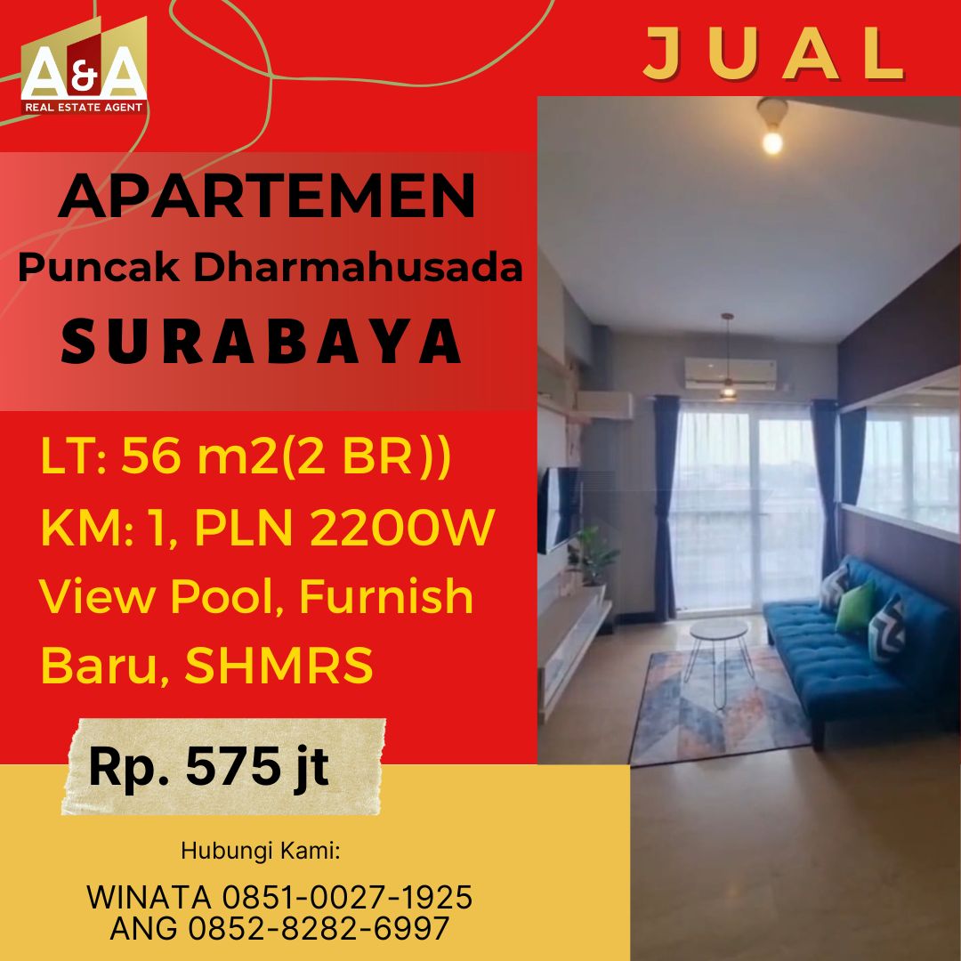 Dijual Apartemen Murah 2 BR Full Furnish di Puncak Dharmahusada Surabaya - Image 1