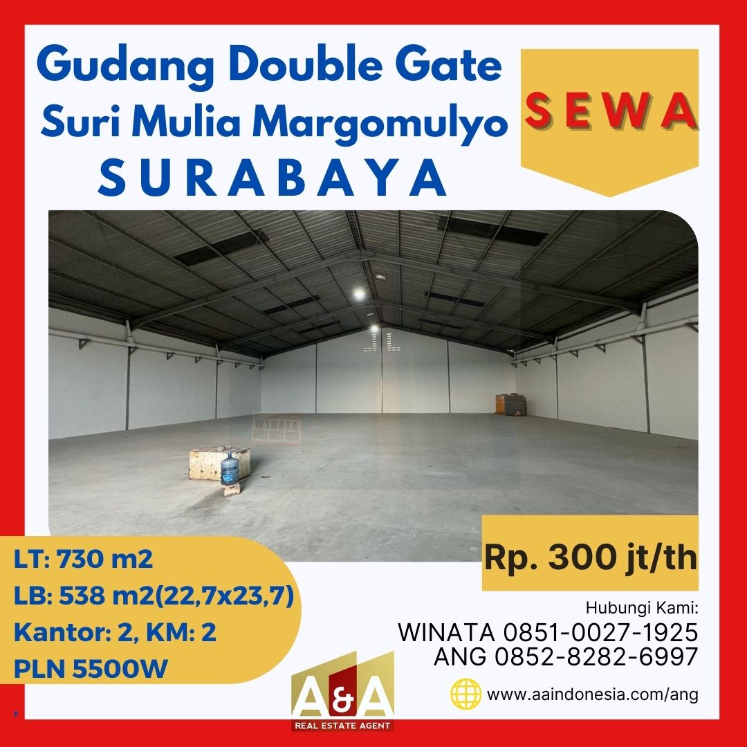 Disewakan Gudang Double Gate Murah Strategis Siap Pakai Suri Mulia Margomulyo Surabaya Barat - Image 1