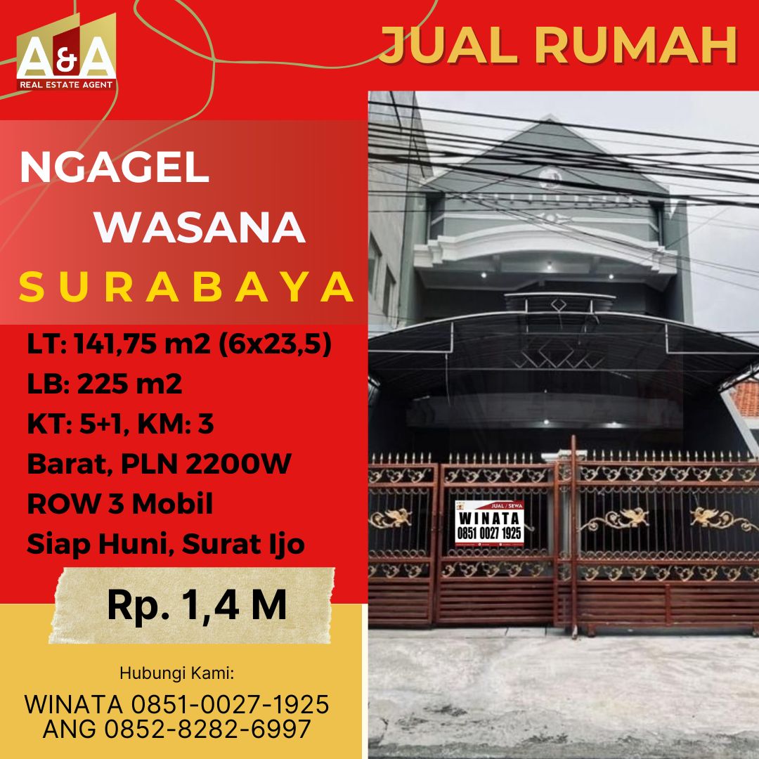 Dijual Rumah 3 Lantai Murah Strategis Siap Huni Ngagel Wasana Surabaya Timur - Image 1